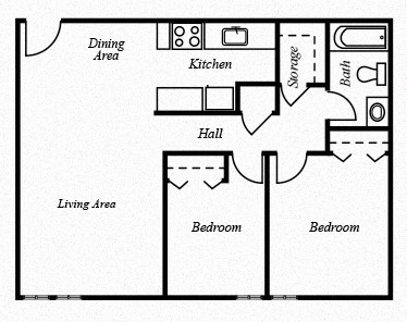 Floor plan for 2 beds, 1 bath, 750 sqft